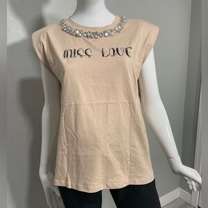 💎LC from Antropologie Muscle Tee with Silver Embellished Neckline Large (NWT)